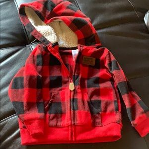 Black and re checkered zip up